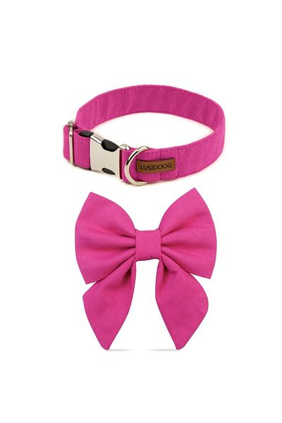 Lusi Doog Pink Dog Collar and Female Dog Bow Tie Special for Female Dogs