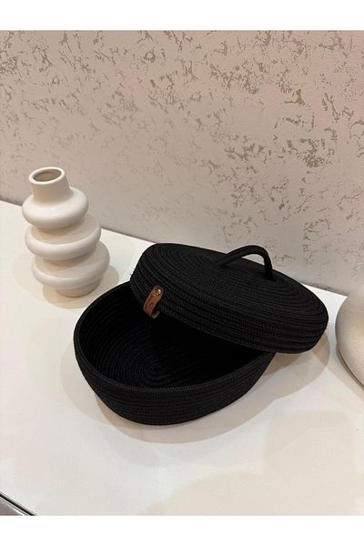 REYGON TEKSTİL wicker OVAL JUTE COVER, HAND-WOVEN BASKET BATHROOM AND KITCHEN ORGANIZER 20X15X8