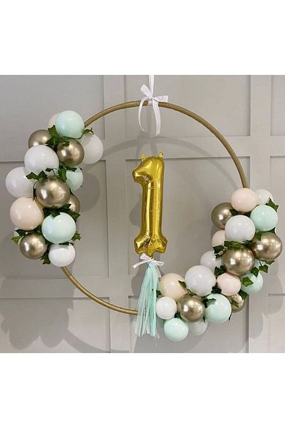 asöy Balloon Circle 1 Year Old Birthday Party Set 5inch Balloon Chrome Gold Retro Sea Sand