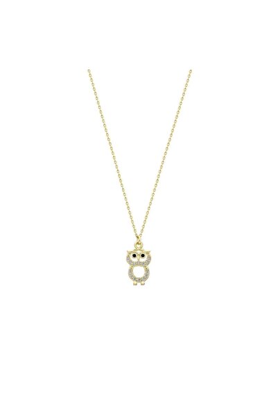 Şimal Silver 925 Ayar Gümüş Altın Kaplama Beyaz Taşlı Mini Baykuş Kolye