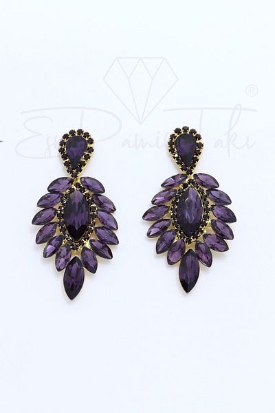 Esra Pamir Purple Red Crystal Stone Evening Dress Earrings