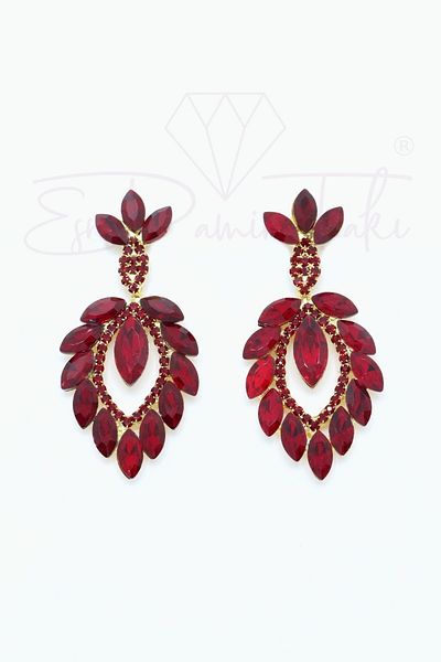 Esra Pamir Red Crystal Stone Evening Dress Earrings