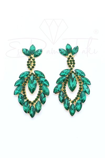 Esra Pamir Green Crystal Stone Evening Dress Earrings