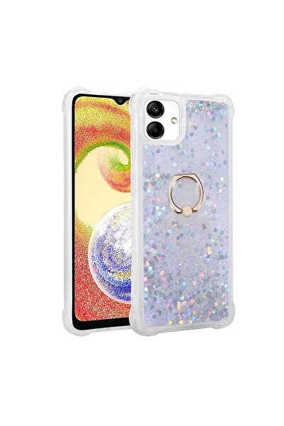 ZM STORE Galaxy A04 Kılıf Renkli Simli Sıvılı Yüzük Standlı Kapak