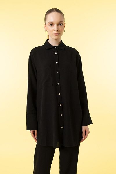 DeFacto Regular Fit Shirt Collar Linen Blend Long Sleeve Tunic