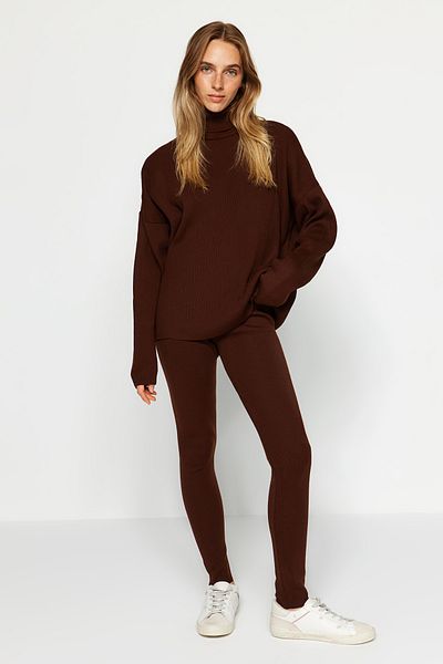 Trendyol Collection Barna, széles szabású garbós felső és alsó szett TWOAW24AU00022