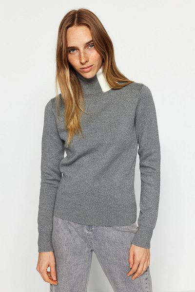 Trendyol Collection Gray Premium/Special Thread Turtleneck Basic Knitwear Sweater TWOAW24KZ00396