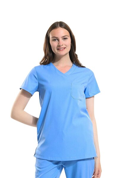 Wio Uniform Jogger- Kadın Likralı Buz Mavi Doktor Hemşire Cerrahi Üniforma Üst