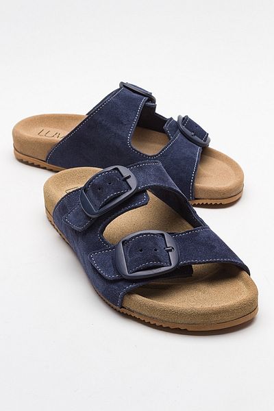 LuviShoes CHAMB شبشب نسائي من الجلد الطبيعي باللون الأزرق من قماش الدنيم