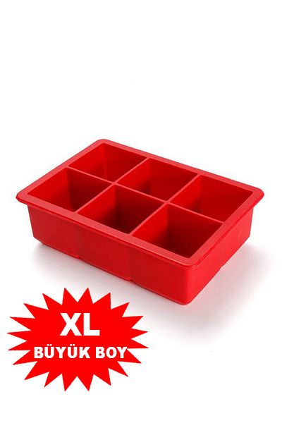 EARABUL Arispa Red Silicone 6-Piece Square Ice Mold - 6 Compartment Ice Box 5cm Giant Ice Cubes - Presentation Ice Cube