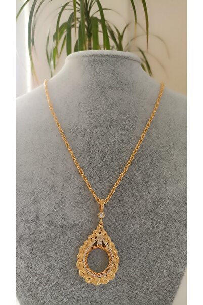 NETİCE ÖYLEK 22 Ayar Altın Kaplama Çeyrek Altın TakılabilenDamla Model Zirkon...