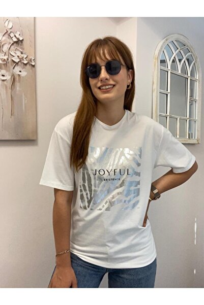 Mzr Collection Μπλουζάκι Joyfull Printed Ασημί στάμπα