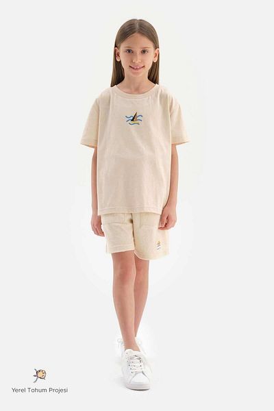 Dagi Beigefarbene, naturfarbene Unisex-Handtuchshorts aus Baumwolle aus lokalem Saatgut