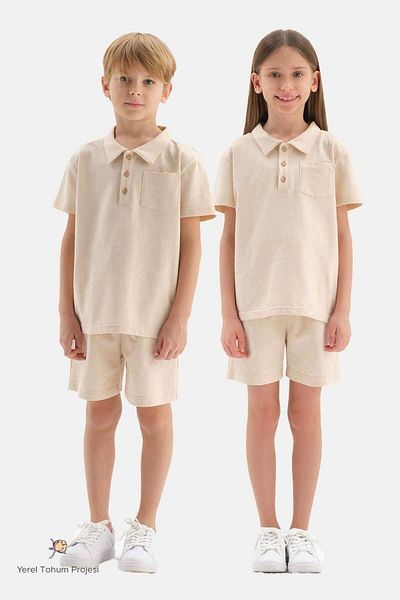 Dagi Beige, naturfarbene, zweifädige Unisex-Shorts aus heimischer Saatbaumwolle