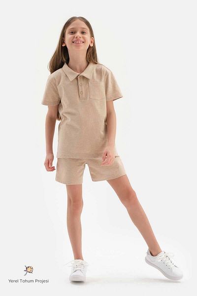 Dagi Hnědá přírodní barva Local Seed Cotton Unisex šortky se dvěma nitěmi