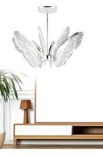 burenze Luxury Exclusive Modern Kelebek Sarkıt Led Avize Butterfly Krom Kadem...
