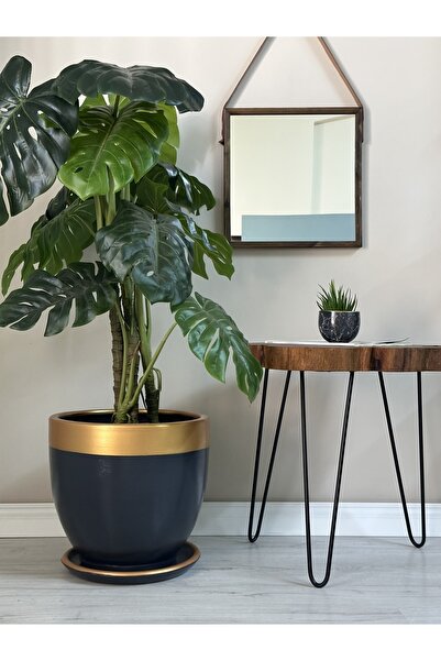 odka 40litre Klasik Saksı Tabaklı 40cmx40cm Antrasit Gold