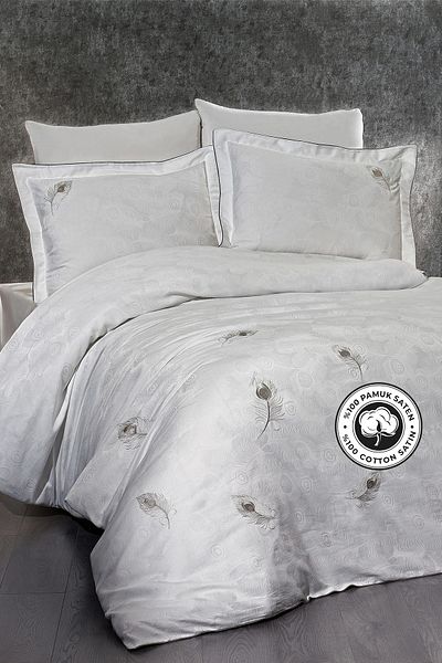 Evlen Home Collection Κεντημένο 100% βαμβακερό σατέν προίκα ημερήσιο πολυτελές σετ παπλωματοθήκη Carmen Double 6 τεμαχίων