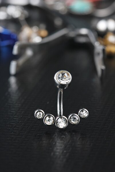 depozoom Beş Taşlı Mod Cerrahi Çelik Göbek Piercing