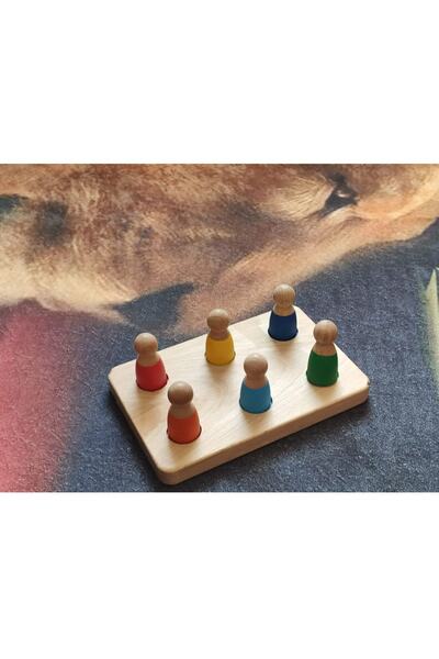 Doğal Ahşap Renkli Peg Bebekler 6lı