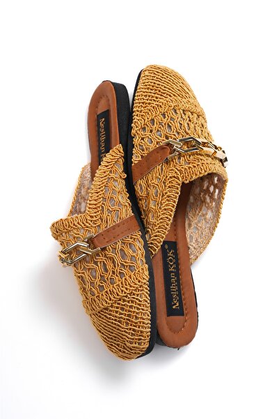 NESLİHAN KÖK WOMEN'S STRAW FRONT CLOSED SLIPPERS
