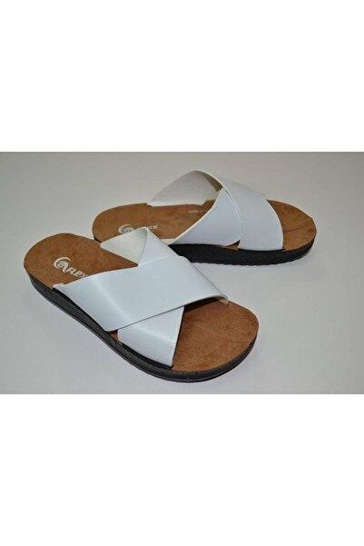 byzek WOMEN ANATOMICAL POLYURETHANE SOLE WHITE COLOR CROSS STRIPE STREET SLIPPERS