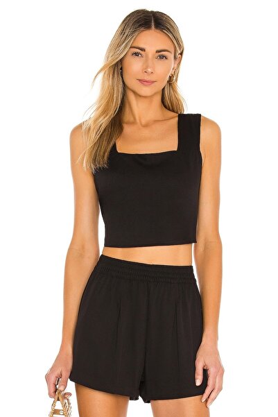 By Kul Design توب قصير مربع أسود - نسائي، بتفاصيل على الظهر