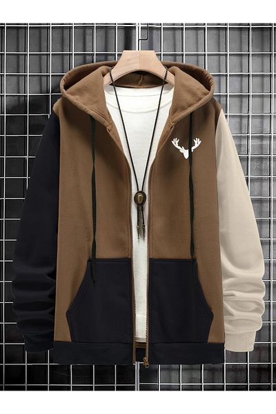 Keywest Τεμαχισμένο 3 Color Deer Λεπτομέρεια τυπωμένο κάλυμμα 3 κλωστών. Φούτερ/Φούτερ με τσέπη
