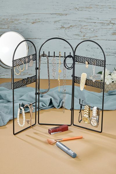 FBZhome Cutie organizatoare de bijuterii de lux neagră Suport decorativ pentru bijuterii 3 piese Colier Inel Suport pentru cercei