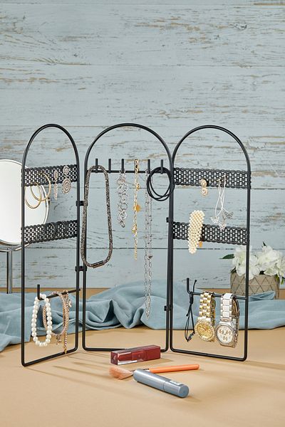 FBZhome Cutie organizatoare de bijuterii de lux neagră Suport decorativ pentru bijuterii 3 piese Colier Inel Suport pentru cercei