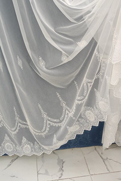 Tül Shop New Season Linen Look No Iron Required 1x3 Tulle Curtain with Sprinkle Pattern