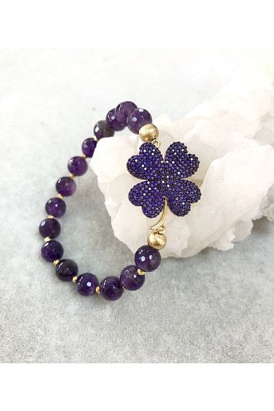 Fatma yaşar Clover Amethyst Stone Bracelet