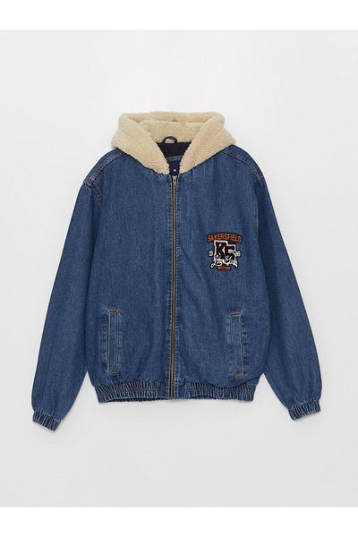 LC Waikiki Jachetă bomber de jeans pentru bărbați, cu glugă, cu ajustare standard