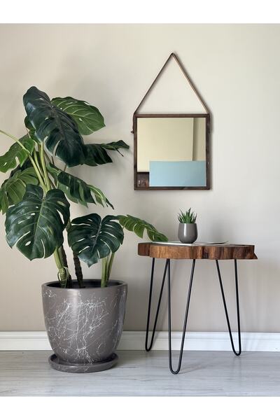 odka 40litre Klasik Saksı Tabaklı 40cmx40cm Mia Vizon Mermer Desenli