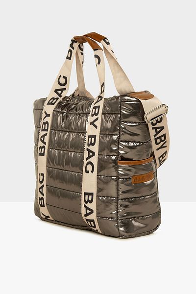 Bagmori Gray Baby Bag Column Embroidered Puff Mother Baby Bag M000008049