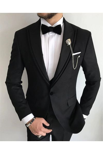 NOVIO Swallow Collar Slim Fit Black Groom Suit