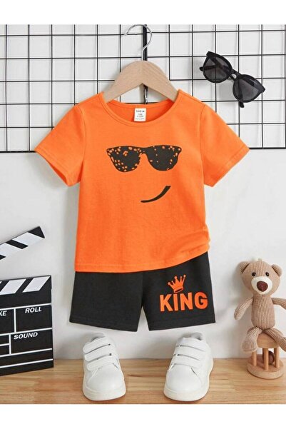 LOUİSA Dječji set majica i kratkih hlača sa printom "King" u narandžastoj boji