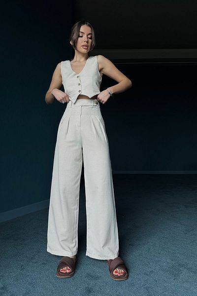 Seda Yalçın Atelier Beige Linen Vest and Trousers Set