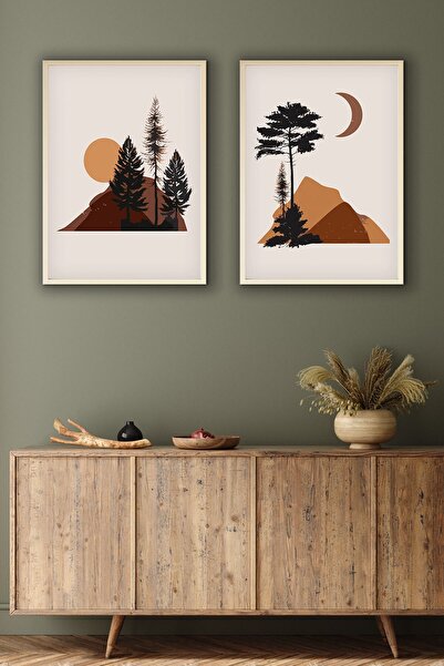 huhuli Ahşap Çerçeveli 2'li Minimalist Tablo