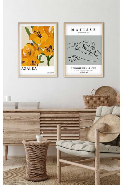 huhuli Ahşap Çerçeveli Sanatsal 2'li Set Tablo