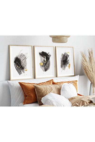 huhuli Pictură minimalistă din 3 piese cu cadru din lemn