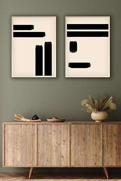 huhuli Ahşap Çerçeveli Soyut 2’li Tablo