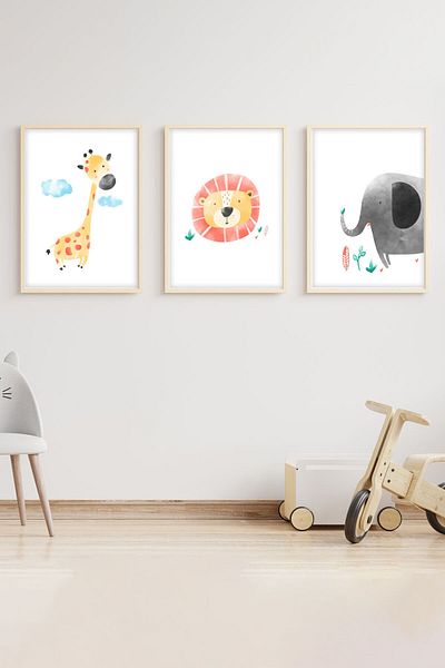 huhuli Wooden Framed Children's Room 3-Piece Painting
