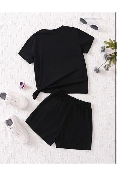 Revasser Girl's Always Special Printed Combed Cotton Crew Neck T-Shirt - Shorts Set