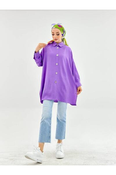 CNG MODA Kadın Tesettür Düğmeli Aerobin Gömlek-Lila - standart