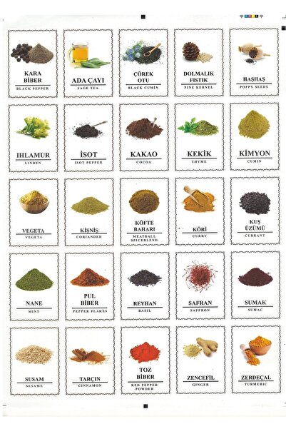 Comprox 6-Piece Acrylic Vacuumed Square Wooden Lid Spice Jar Set with Illustrated Labels 300 ml - Spice Jar Set