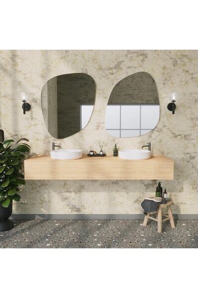 FNC CONCEPT Asimetrik Dekoratif Ikili Duvar Konsol Ayna Seti 83x65 (2 adet)