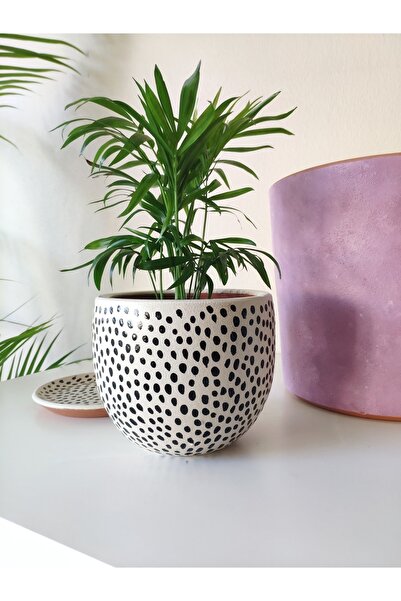 Nova Elite El Yapımı Dekoratif Benekli Toprak Çömlek Pottery Saksı Çiçeklik