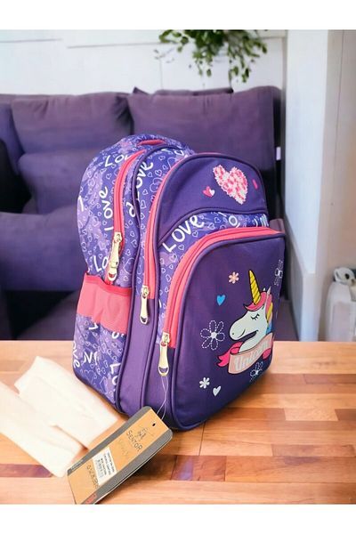 Sentor Purple Unicorn Printed Primary School Bag and Lunch Box