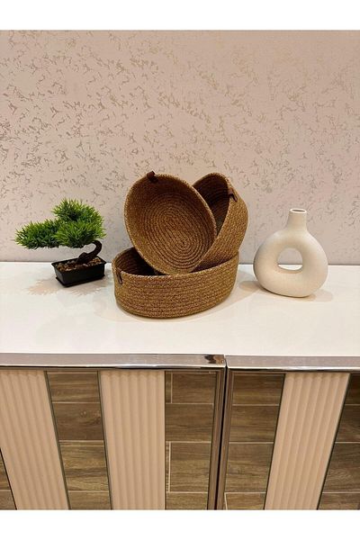 REYGON TEKSTİL wicker OVAL JUTE, 3-Piece HAND-WOVEN BASKET BATHROOM AND KITCHEN ORGANIZER S1